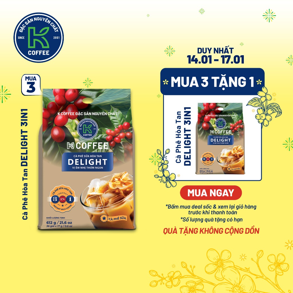 Cà Phê Sữa Hòa Tan K Delight 3in1 Thơm Ngon Đậm Vị Thương Hiệu K COFFEE