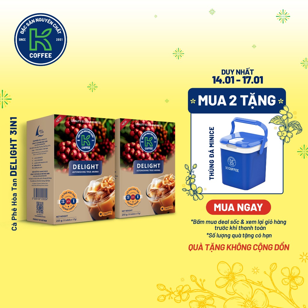 COMBO 2 Hộp Cà Phê Sữa Hòa Tan K Delight 3in1 Hộp 15 Gói - Thương Hiệu K Coffee