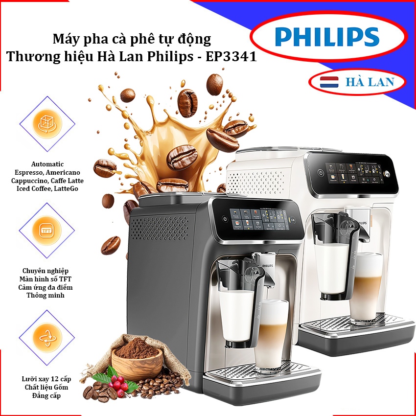 Máy pha cà phê tự động Espresso, Americano, Capuccino, Latte. Thương hiệu Hà Lan cao cấp Philips - E