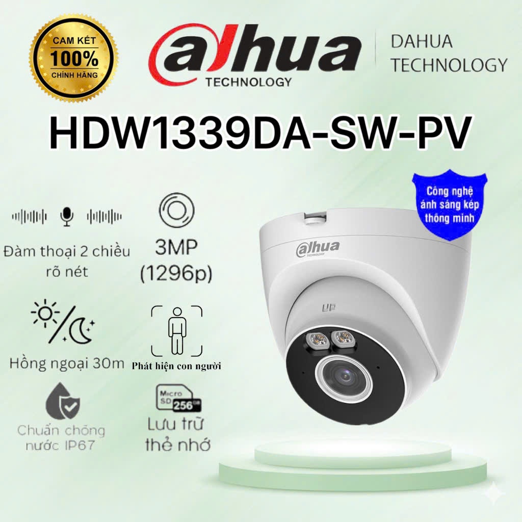 Camera Wifi DH-IPC-HDW1339DA-SW-PV Turret 3MP DAHUA - ĐÀM THOẠI 2 CHIỀU, HỒNG NGOẠI 30M