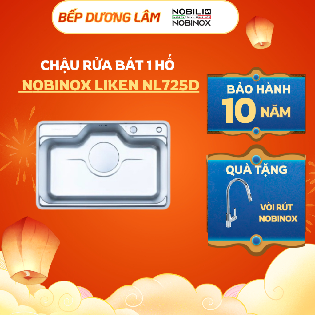 CHẬU RỬA BÁT 1 HỐ NOBINOX LIKEN NL725D | KÍCH THƯỚC 80X50cm | BỀ MẶT MỊN