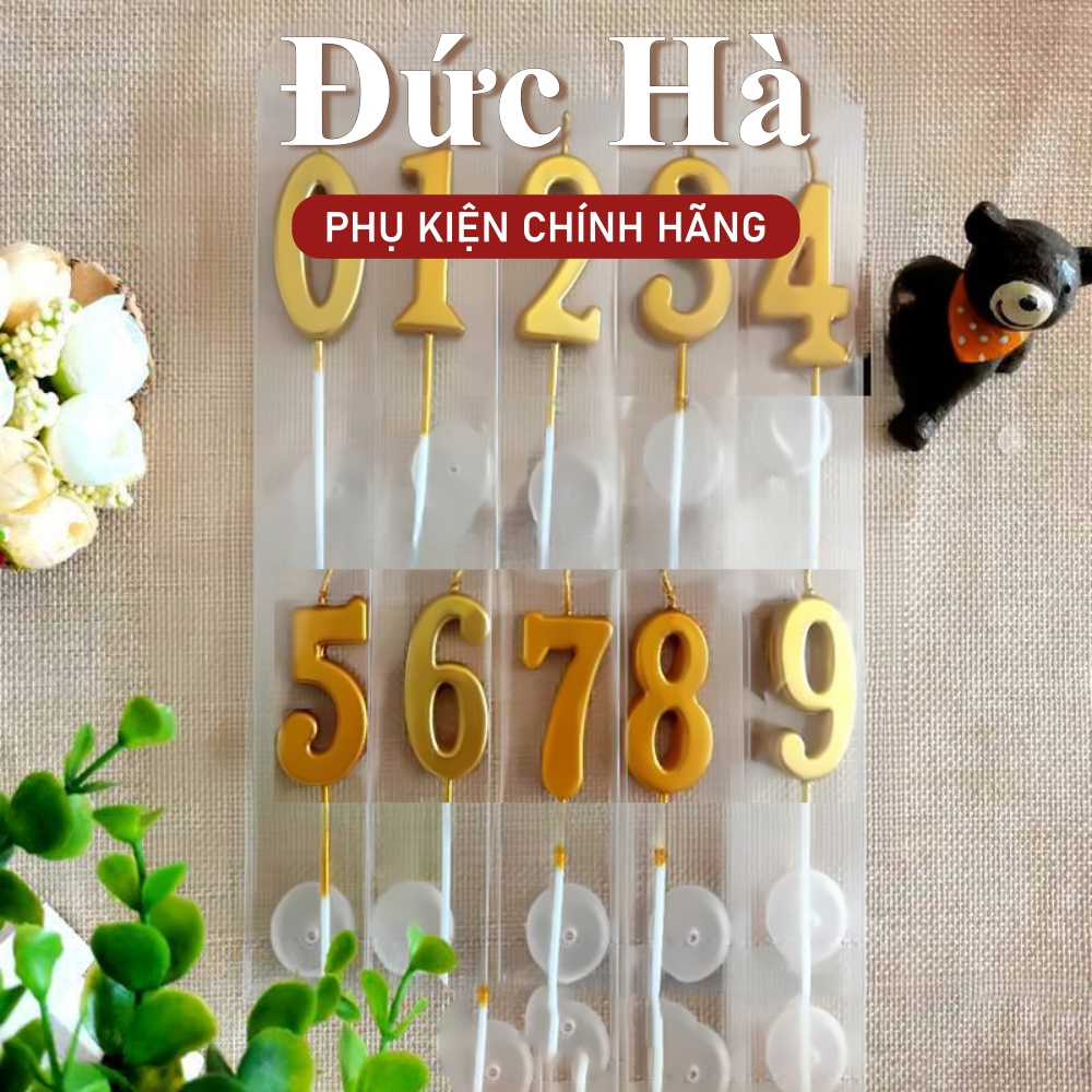 COMBO 10 Nến Số Sinh Nhật Phủ Nhũ Vàng Cao 4.5Cm Rộng 2.5Cm - Phụ Kiện Trang Trí Bánh - Nến Số Sinh 