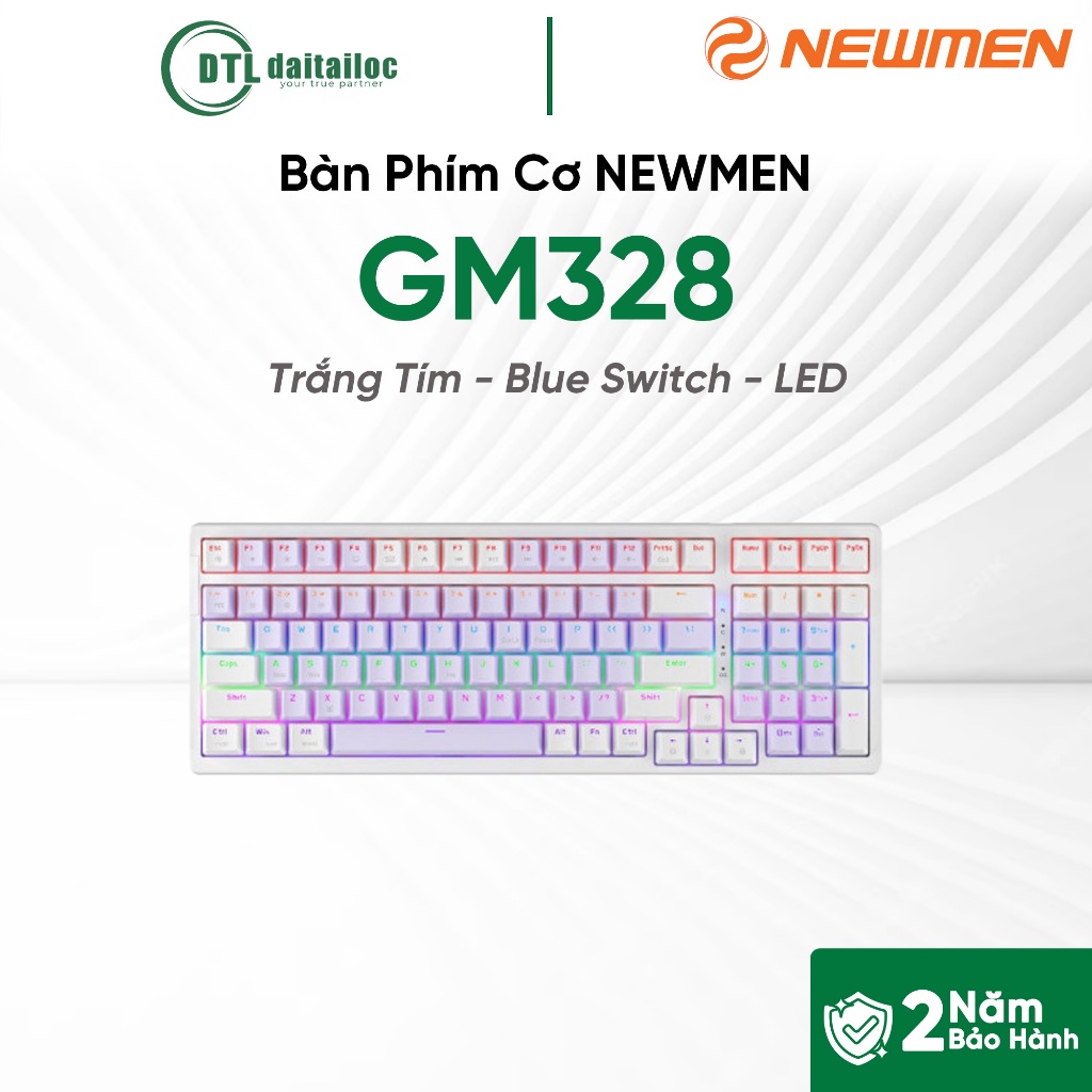 Bàn Phím Cơ Có Dây Newmen GM328 Trắng Tím - Blue Switch - LED | Chính Hãng | Bảo Hành 24 Tháng