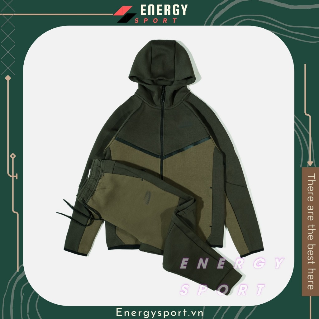 Bộ Quần Áo Thể Thao Cao Cấp Hoodie Ntech Fleece Rêu