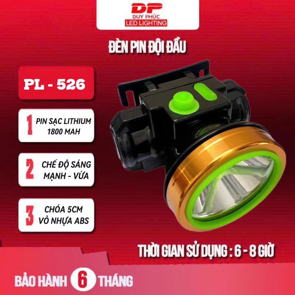 Đèn pin đội đầu PL mã 526, 525, 468, 406 - pin 16850 50w - siêu sáng, chống nước, sửa chữa, câu cá