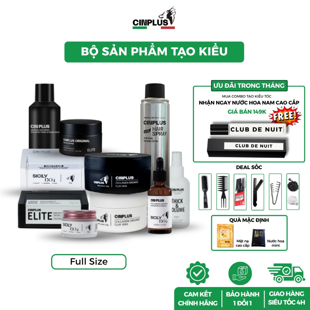 [FULL LINE] Sáp vuốt tóc nam CINPLUS Clay Wax Right, Left Sicily 1504 giữ nếp tóc  - Cinplus