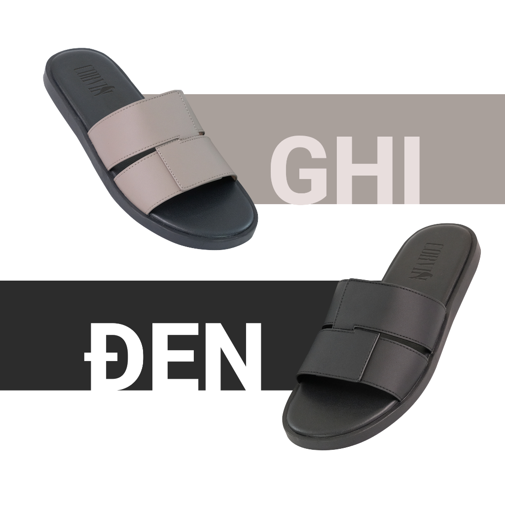 Dép Da Nam Quai Ngang CORVIN SOLID Phong Cách Tối Giản, Da Microfiber Cao Cấp, Đế TPR Bền Bỉ Êm Chân