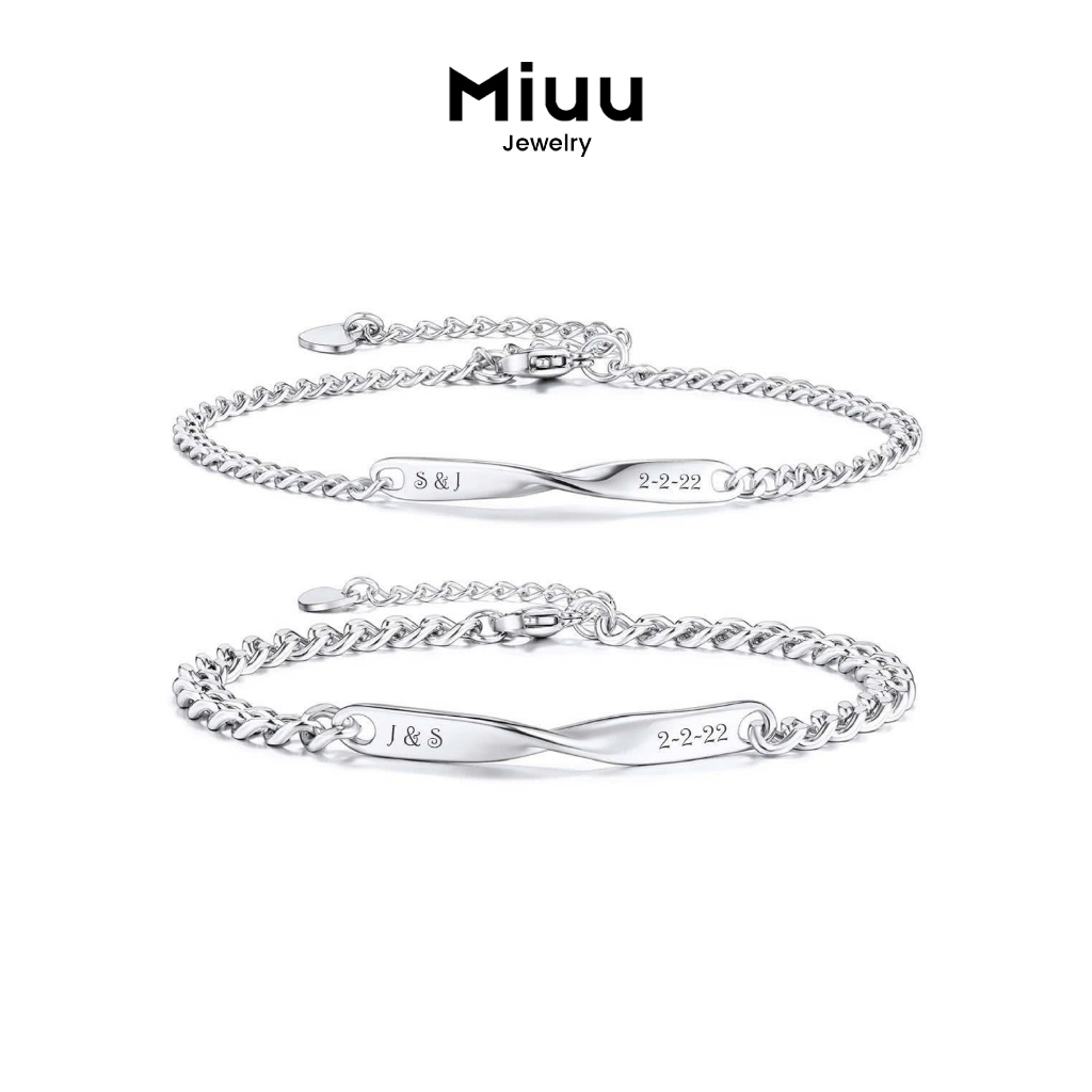 Vòng tay đôi nam nữ Mobius khắc chữ theo yêu cầu, vòng tay xích unisex LOV 02