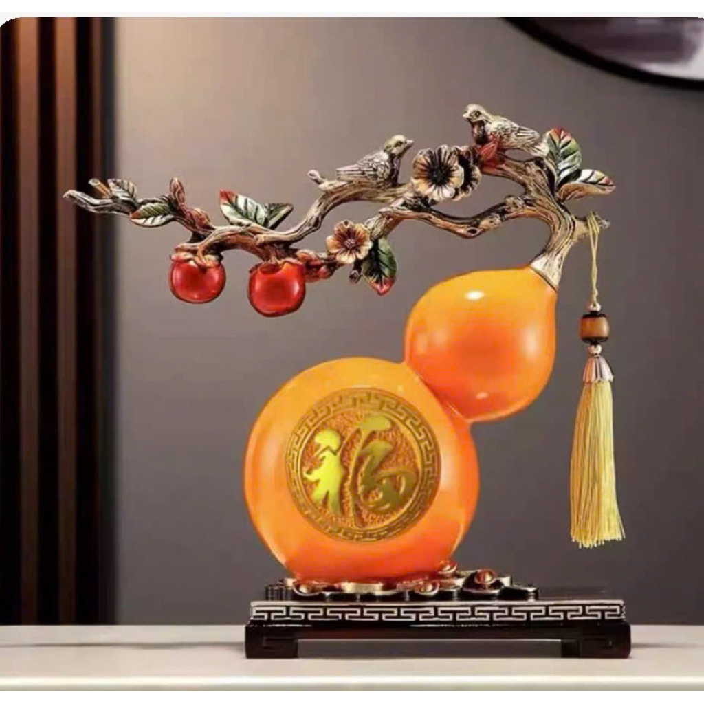 Tượng hồ lô vàng đôi chim khuyên hút lộc cầu bình an Dona Home Decor