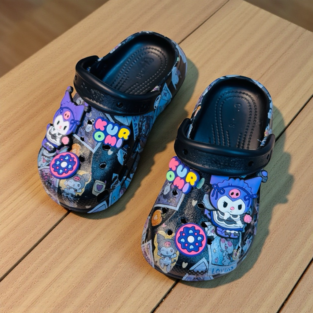 Giày thể thao Kuromi cho bé gái sục đế cao hình thỏ nhúng mờ siêu nhẹ