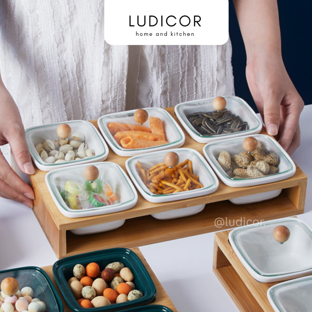 Khay mứt Tết sang trọng bằng sứ, khay bánh kẹo Tết, khay mứt gỗ sang trọng nhiều ngăn chất liệu sứ g