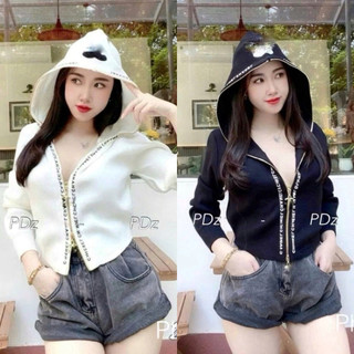 Áo khoác cardigan len mũ X kéo khoá hothit hàng QC freesize