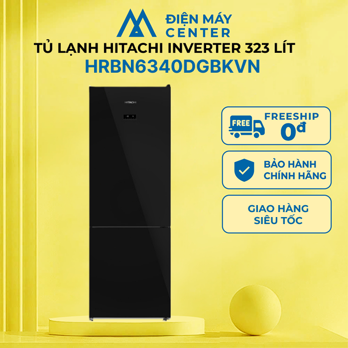 GIAO HỎA TỐC - Tủ lạnh Hitachi Inverter 323 lít HRBN6340DGBKVN - Ngăn đá dưới - Miễn phí giao lắp