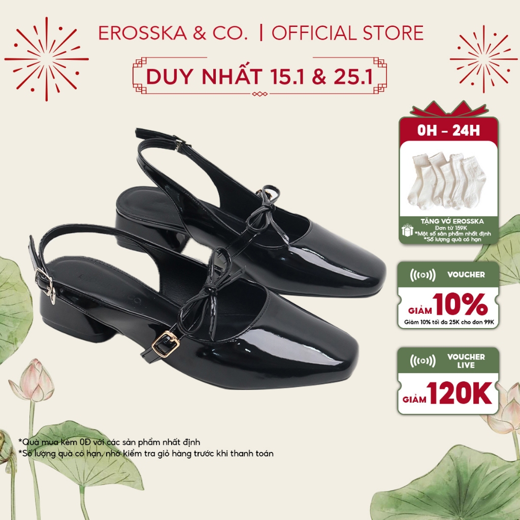 Erosska - Giày cao gót nữ lolita, quai ngang thắt nơ màu đen cao 4cm - EL037