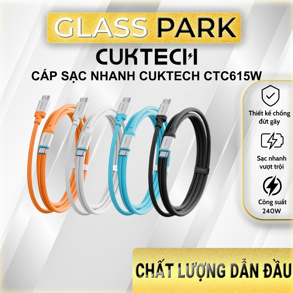 Cáp Sạc Nhanh Cuktech Type-C 240W 6A - CTC615W 1.5M bọc dù, hỗ trợ truyền dữ liệu tốc độ cao