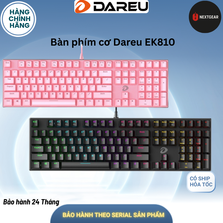 BÀN PHÍM CƠ DAREU EK810 – HỒNG / ĐEN | MULTI-LED (Blue | Brown | Red Switch)