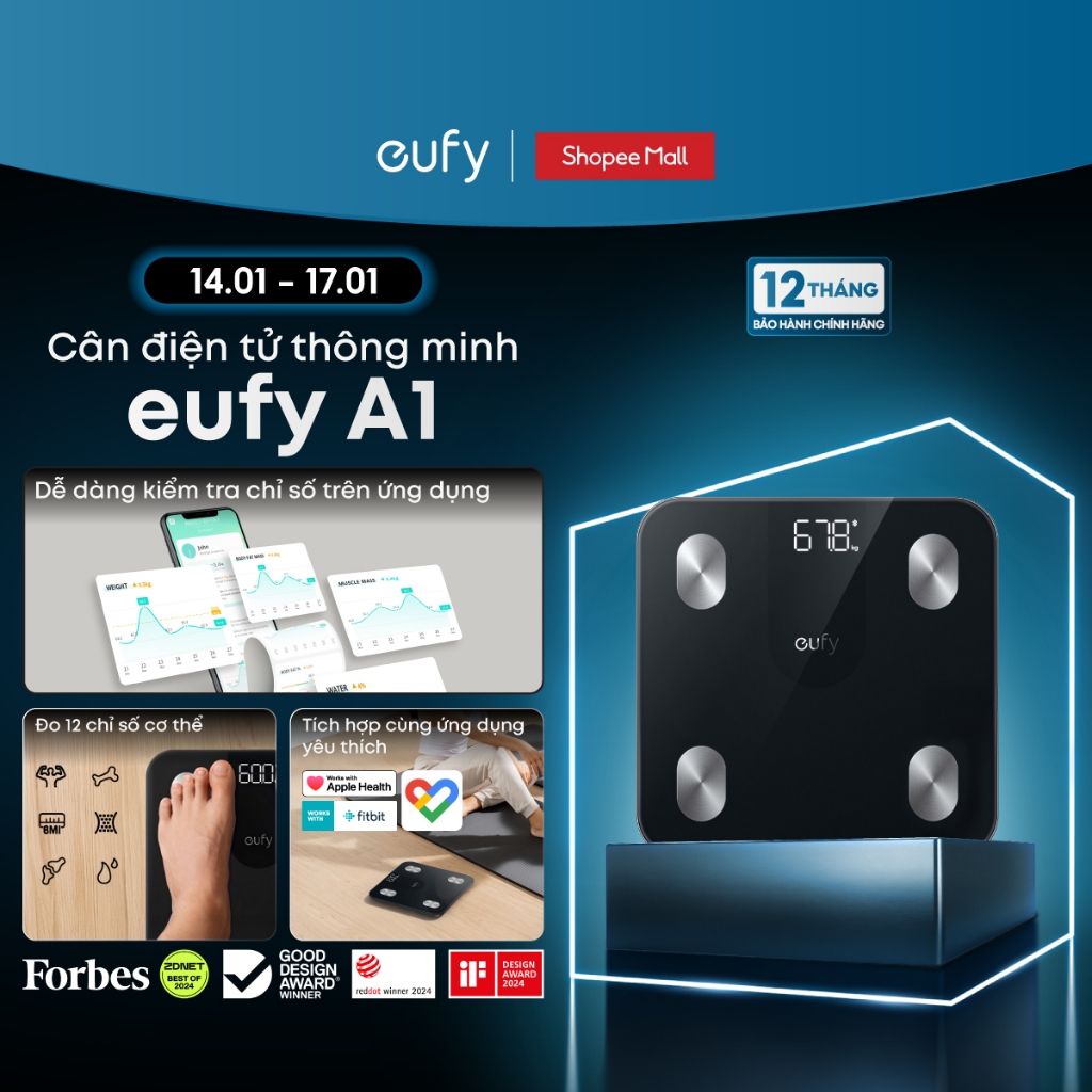 Cân điện tử thông minh eufy A1 | Bluetooth lưu trữ | Thiết kế nhỏ gọn - Hàng chính hãng - Bảo hành 1