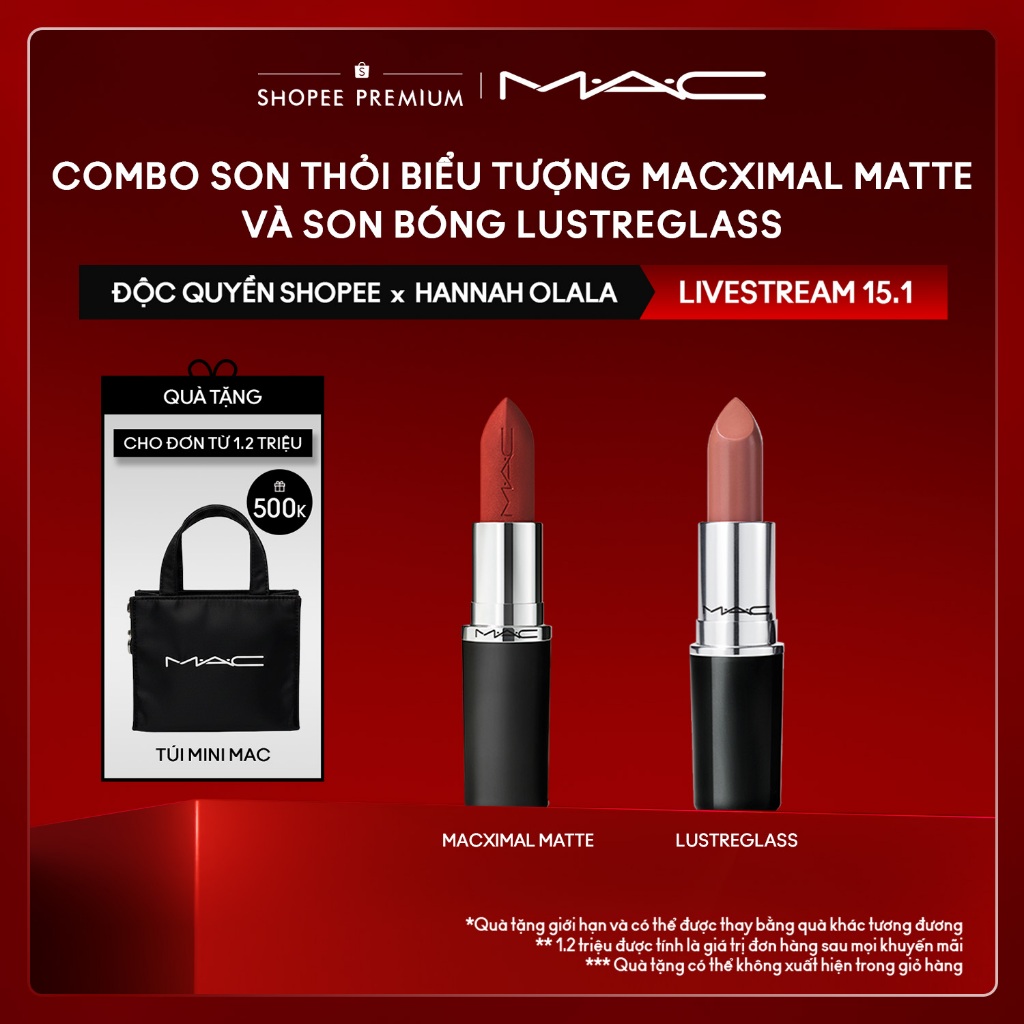 [LIVESTREAM MAC x HANNAH OLALA 15.1] MAC - Bộ 2 món: Son thỏi MACXIMAL Matte, Son thỏi Lustreglass