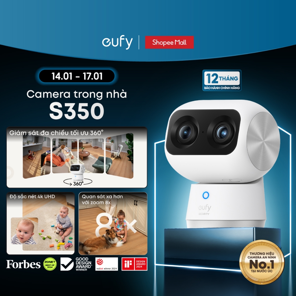 Camera trong nhà Eufy Indoor S350 | Bảo mật tuyệt đối | Combo S350 + S220 | Combo S350 + C220 - Hàng
