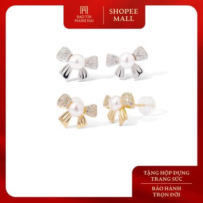 Bông tai bạc 925 Bảo Tín Mạnh Hải thiết kế nơ nhỏ xinh BCBTB92CNC-510004