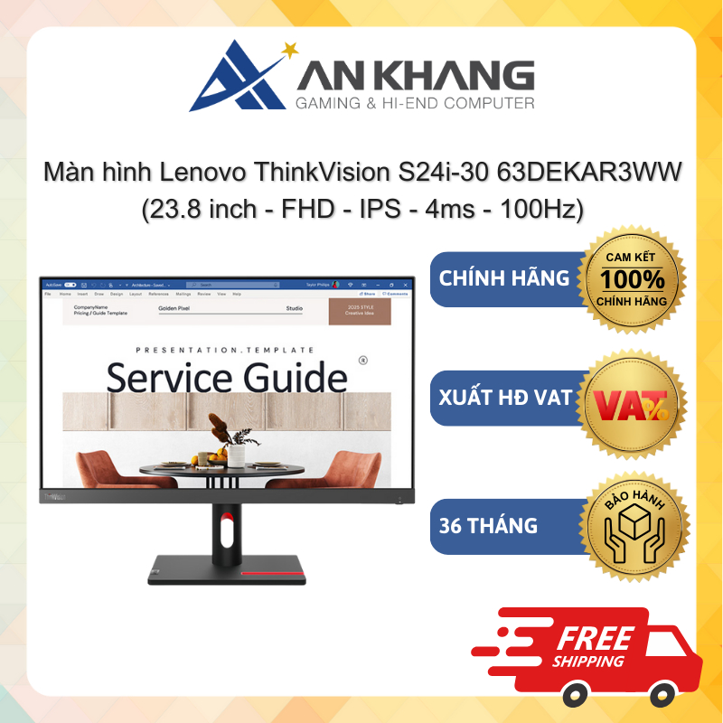 Màn hình Lenovo ThinkVision S24i-30 63DEKAR3WW (23.8 inch - FHD - IPS - 4ms - 100Hz) Chính hãng Bảo 