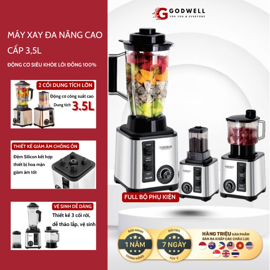 [Bán Chạy] Máy Xay Sinh Tố, Máy Xay Công Nghiệp 3 Cối Đa Năng, Xay Công Suất Cao 9500W Full Phụ Kiện