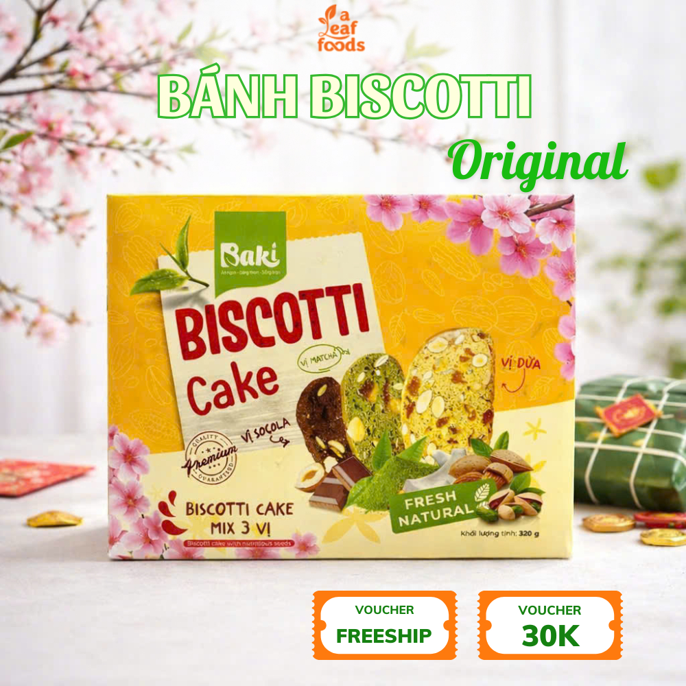 Bánh Biscotti Original mix hạt 3 vị Baker Baking thơm ngon tiện lợi hộp tết 320g A Leaf Foods