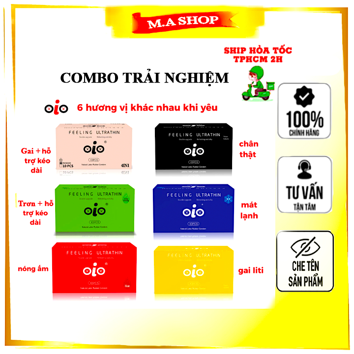 [Combo trải nghiệm] Bao cao su siêu mỏng 001mm OiO nhiều gel bôi trơn kéo dài thời gian bcs chống xu