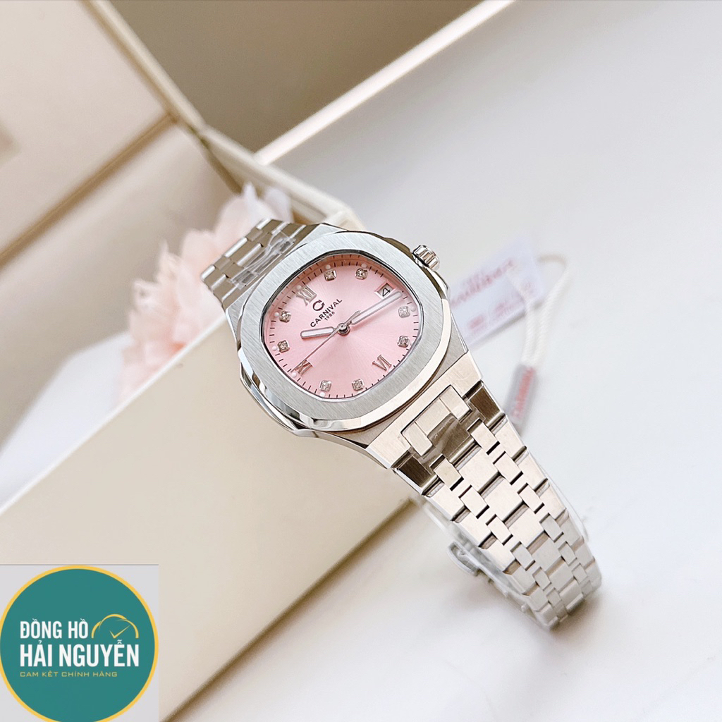 Đồng Hồ Nữ Chính Hãng Carnival 8160L mặt xà cừ hồng Full Box + Túi