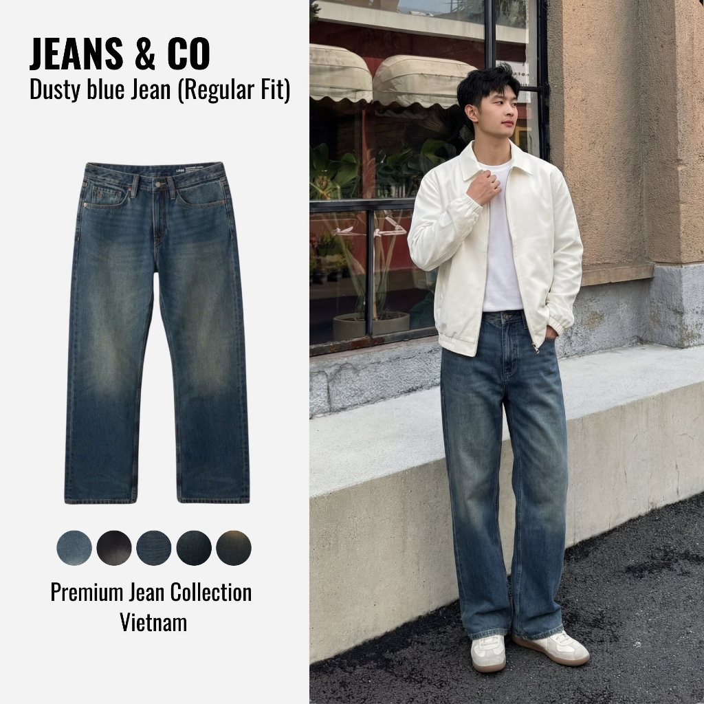 Quần Jean Nam DUSTY BLUE JEANS - JEANS & CO -- Quần Bò Form REGULAR MÀU XANH