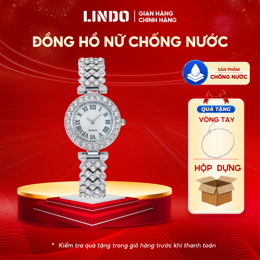 [TẶNG LẮC TAY] Đồng hồ nữ đính đá dây kim loại thời trang CINLA NTD25 mặt tròn cao cấp chính hãng, chống nước 3ATM