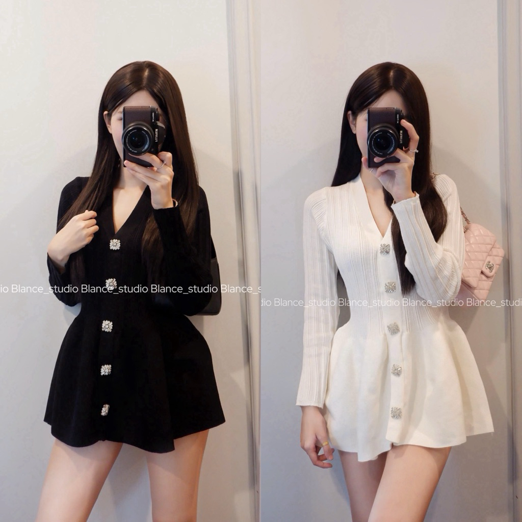 BLANCE STUDIO/ Váy len đính đá dáng ngắn