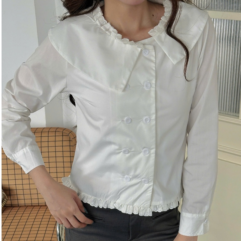 NAVIE - Áo sơ mi NORA tiểu thư phối ren thời trang nữ