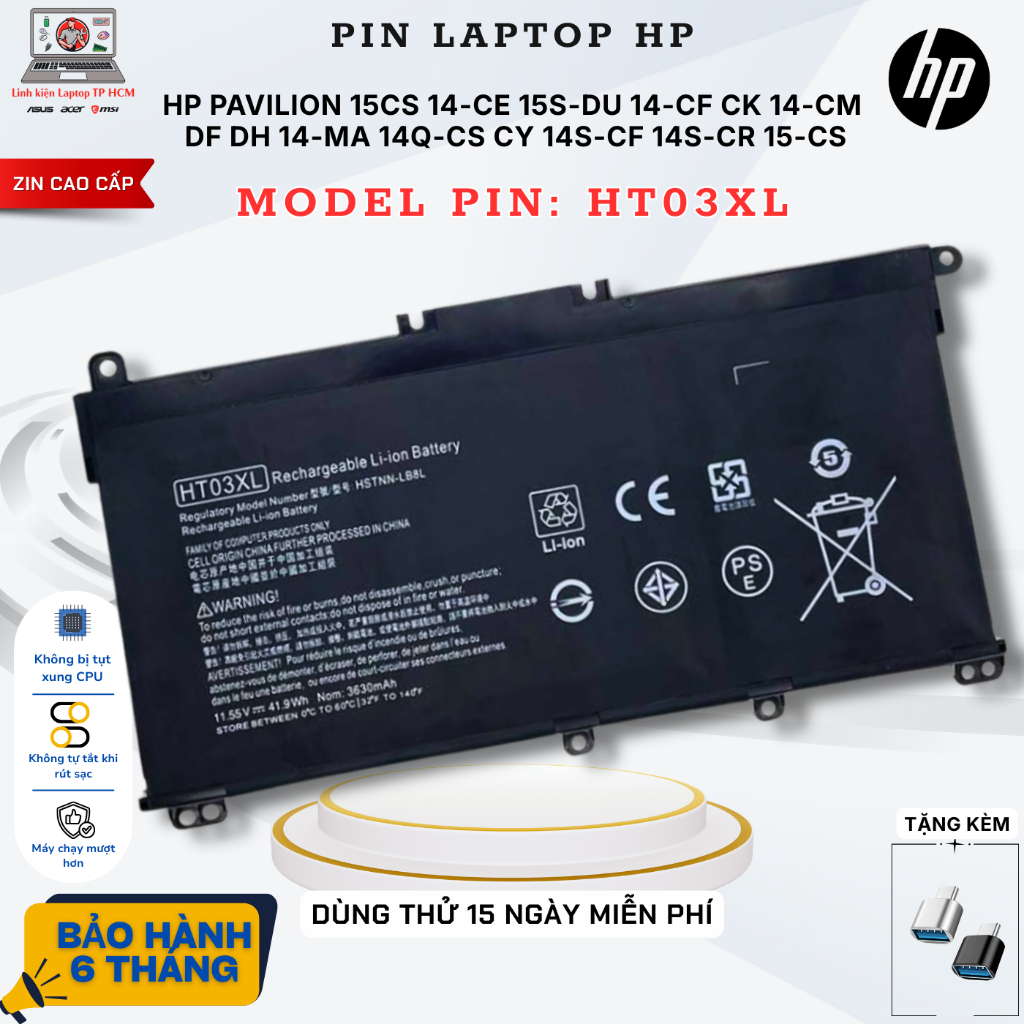 Pin laptop HP HT03XL Green Cell | HT03XL Pavilion 14-CE 14-CF 15-DA 15-CS 15-CW 15-CU 15-DA 15-DB