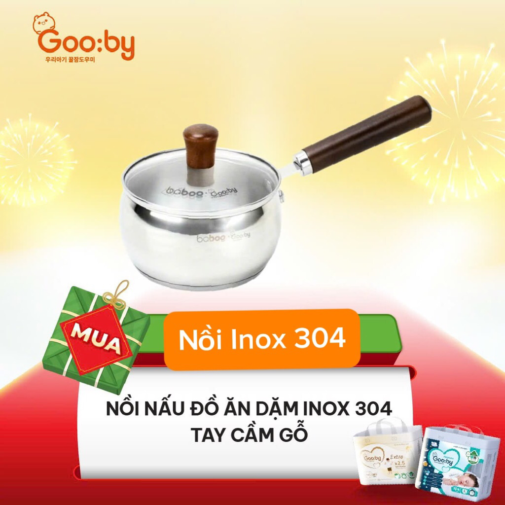 Nồi nấu bột, cháo inox 3 đáy 12cm Gooby hàng loại 1 dày dặn, sáng bóng phân phối chính hãng gooby