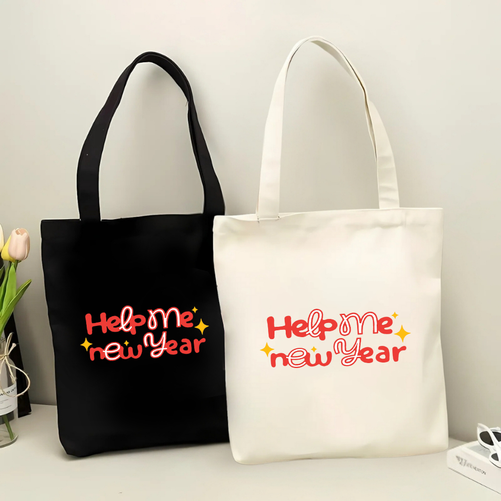 Túi tote, Túi vải bố canvas cotton Help me new year đeo vai đi học đi chơi thời trang đựng vừa A4 - 