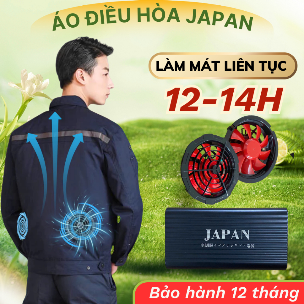 Áo điều hòa Nhật Bản chính hãng, pin quạt áo điều hòa JAPAN 90000Mah làm mát liên tục 12-14H