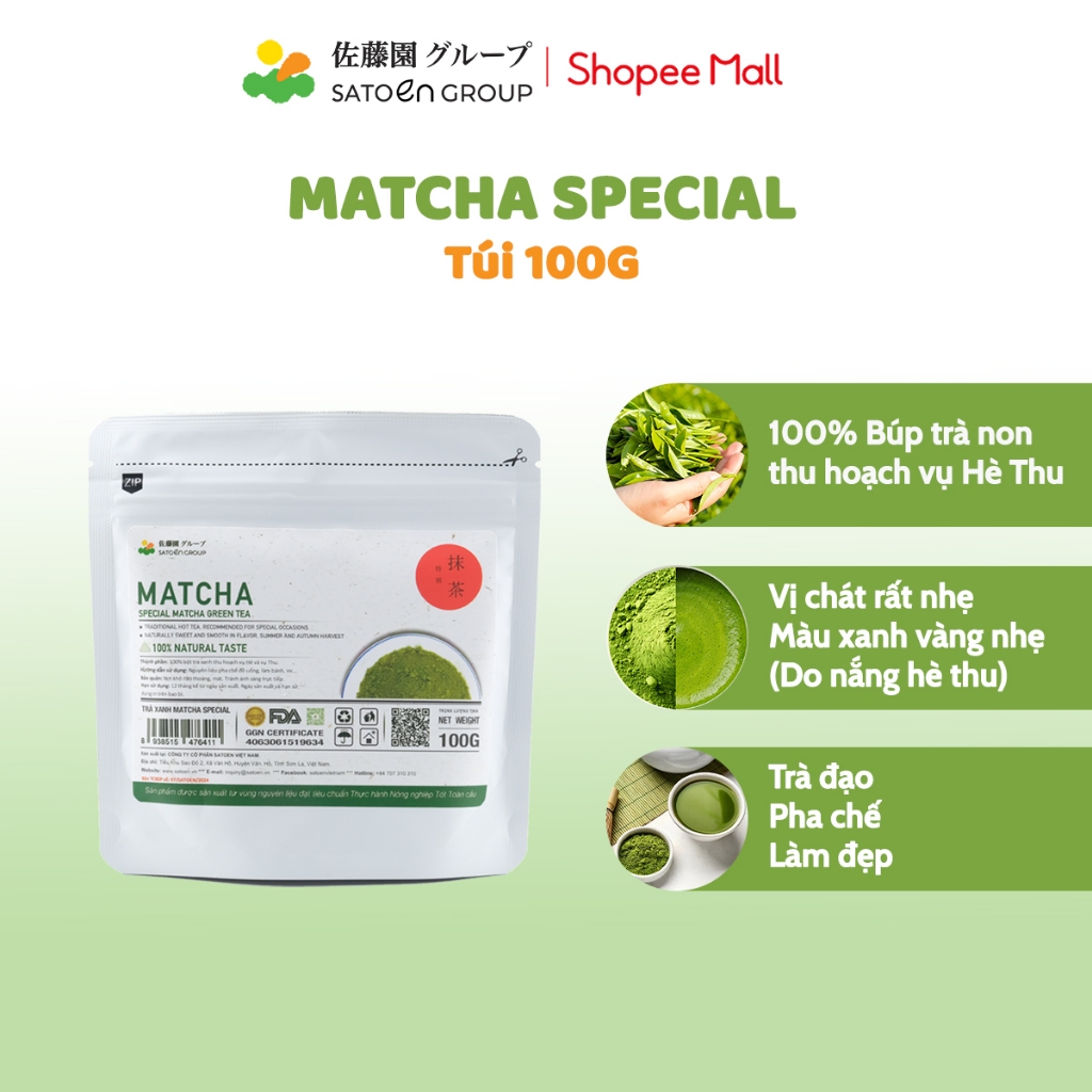 Bột Trà Xanh Matcha Special Satoen 100G - Trà Xanh Matcha Vụ Hè Thu 100G