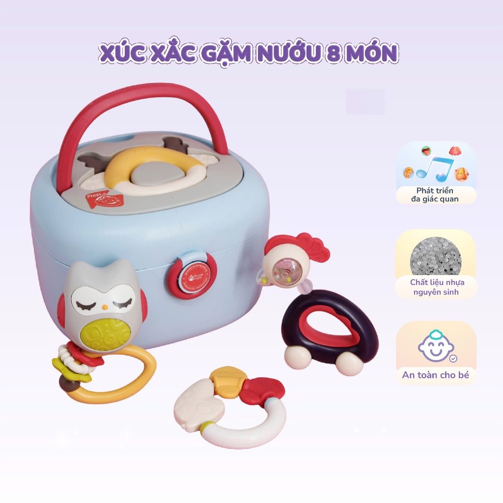 Xúc xắc cho bé gặm nướu an toàn cao cấp 8 món an toàn có hộp đựng RoyalCare S8