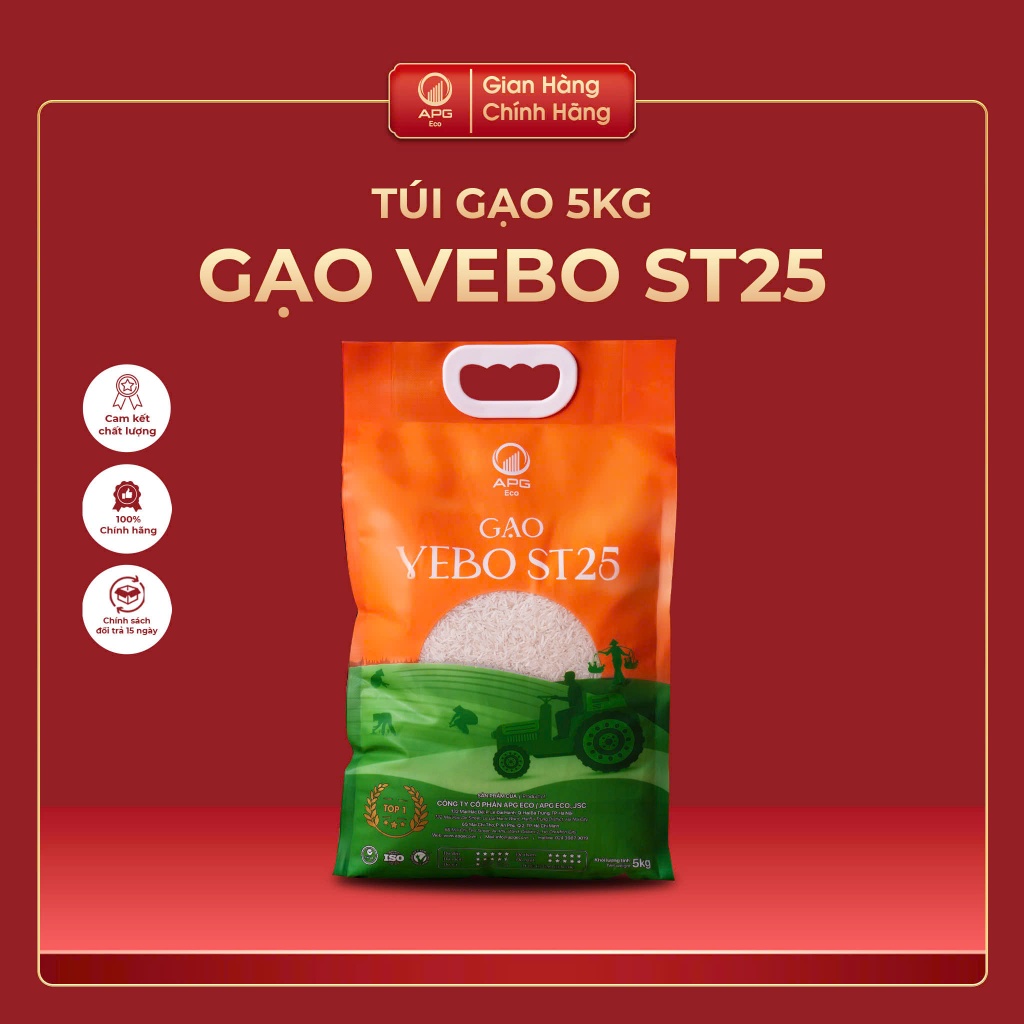 Gạo VEBO ST25 APG ECO - Gạo ĐẶC SẢN AN GIANG - Hạt cơm trắng, dài bóng dẻo gói 5KG