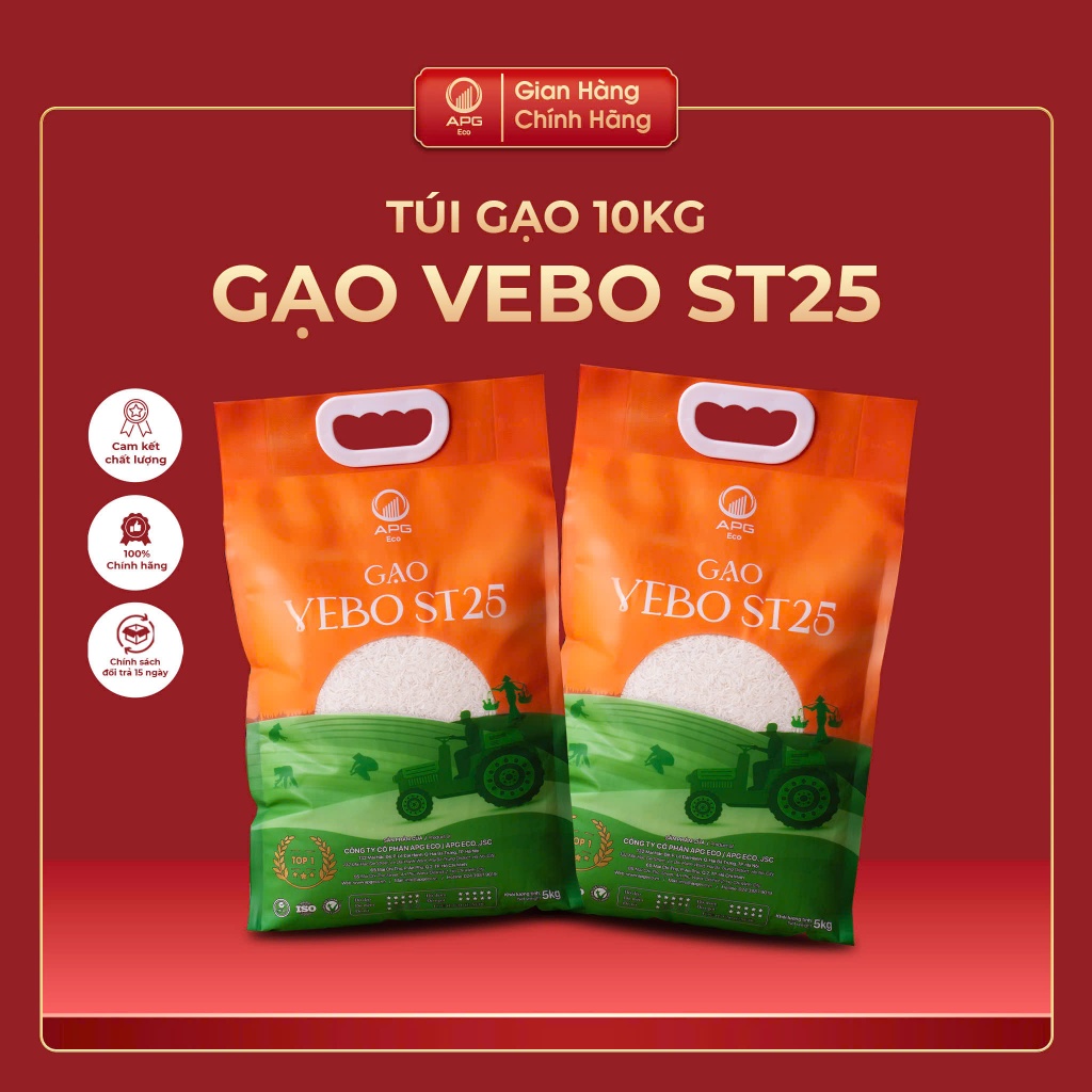 COMBO 2 BAO GẠO 5KG VEBO ST25 APG ECO Gạo sạch, Mềm, Dẻo (TỔNG 10KG)