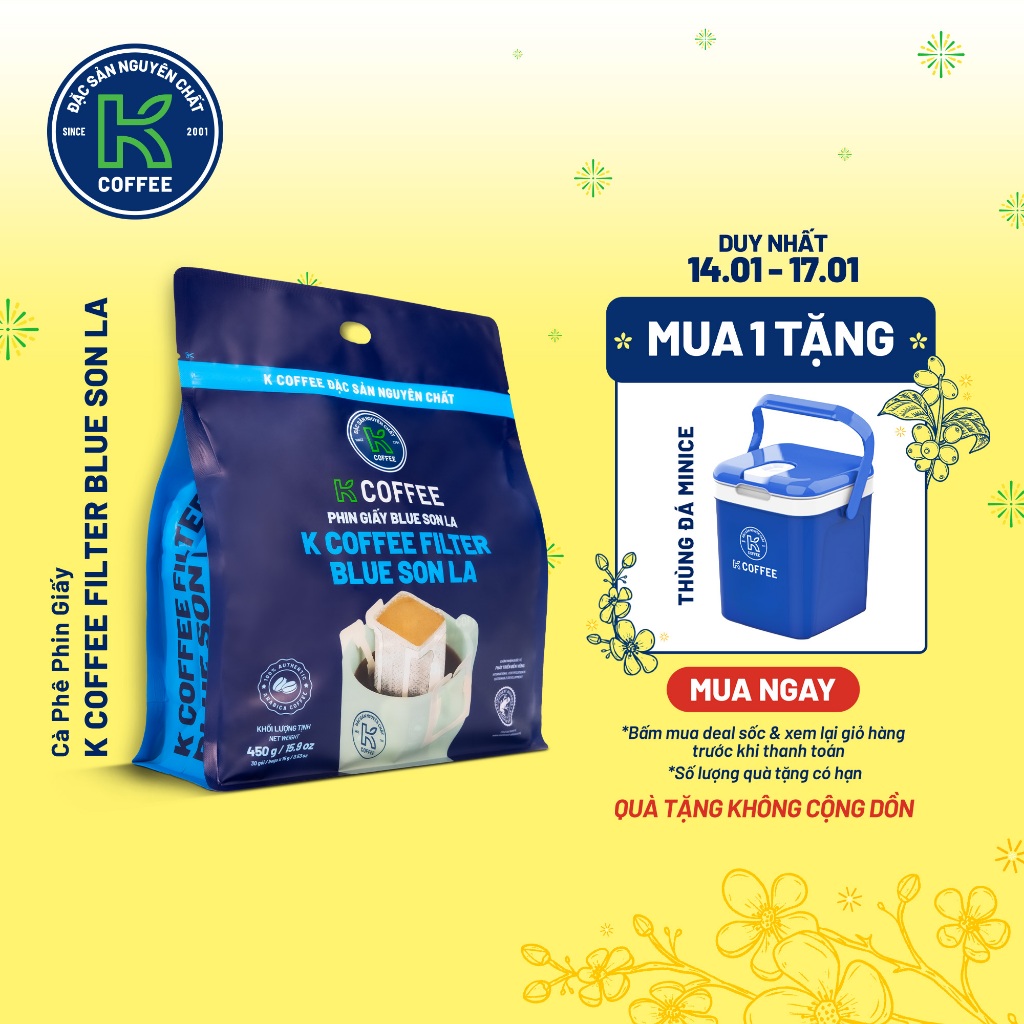 Cà Phê Phin Giấy 100% cà phê Arabica K Coffee Filter Blue Son La 105g  - Thương Hiệu K COFFEE