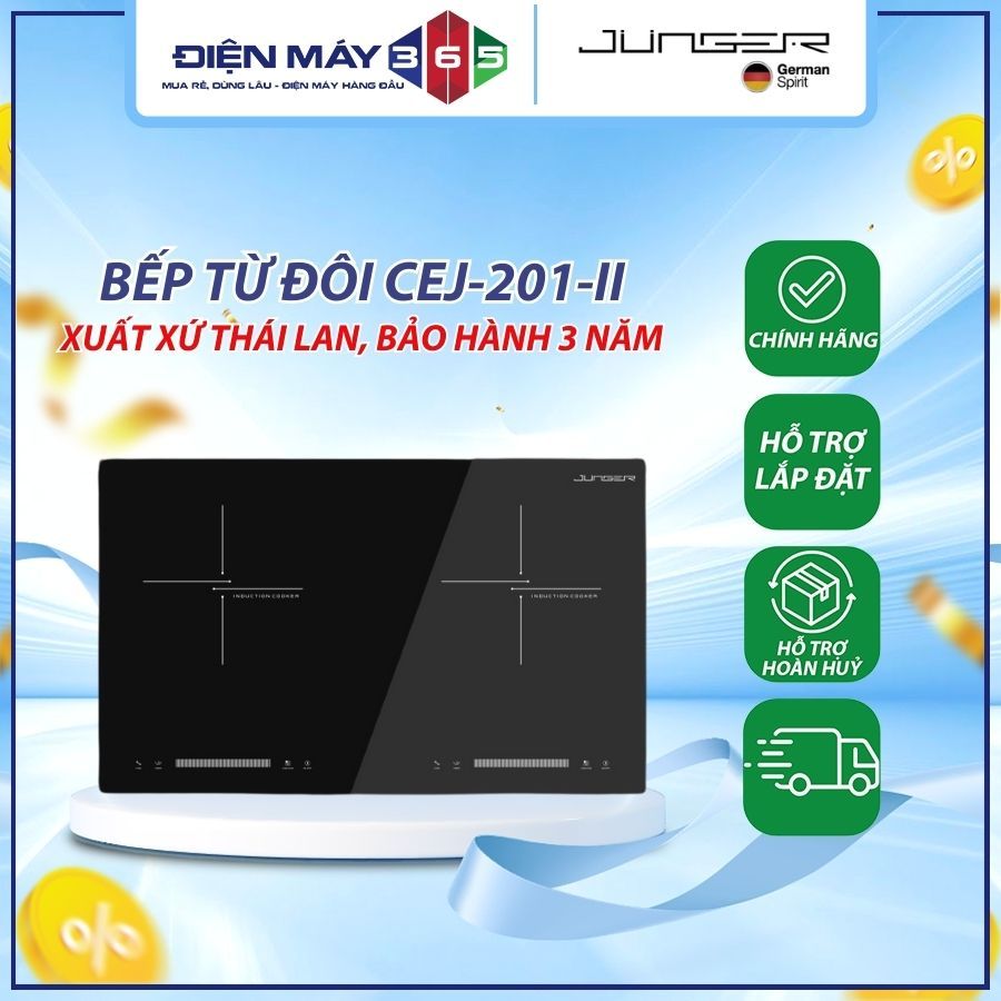 Bếp từ đôi Junger CEJ-201-II - 2 Vùng Nấu Mặt Kính Chịu Nhiệt