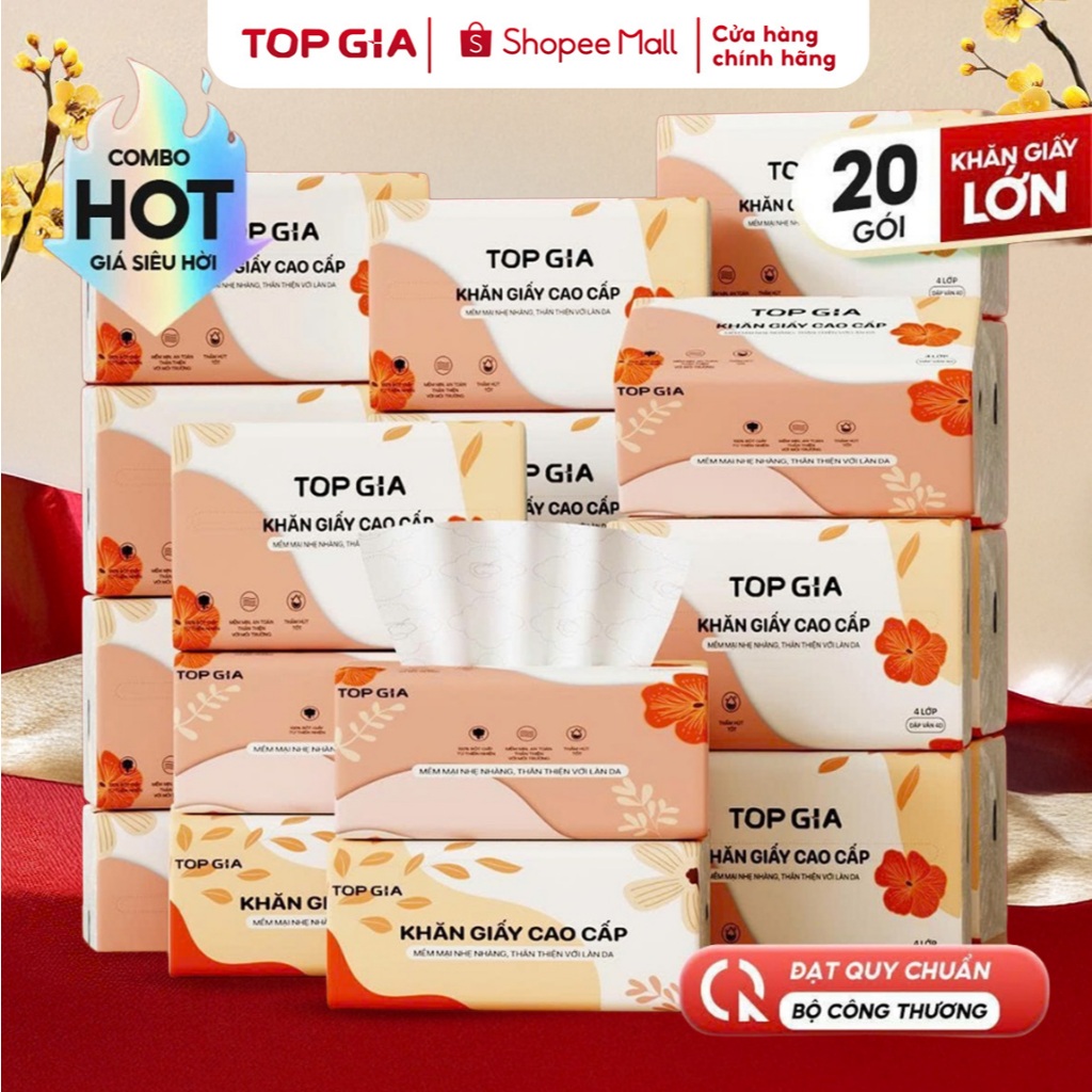 (BAO BÌ MỚI) Giấy ăn rút Top Gia Sắc Hạ, khăn giấy 4 lớp dập vân 4D chắc chắn siêu dai