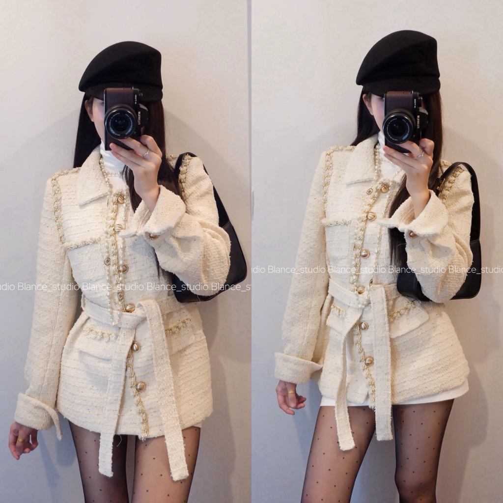 BLANCE STUDIO/ Áo khoác dạ dáng dài chùm mông qccc