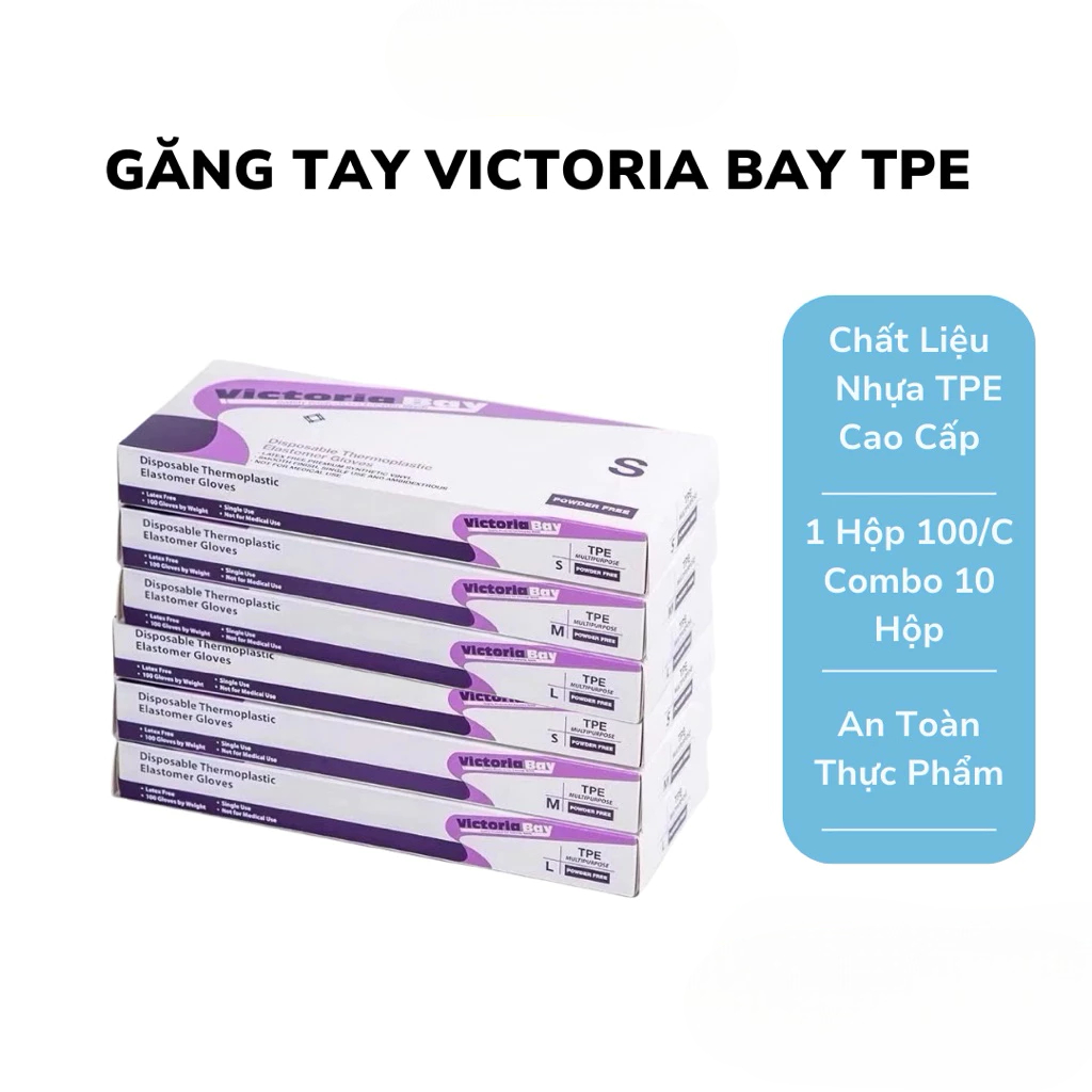 [Top Value] (Combo 10 Hộp Size L) Găng Tay TPE Victoria Bay – Siêu Dai, Không Mùi, Chống Nhăn, Dùng Nấu Ăn & Làm Bếp