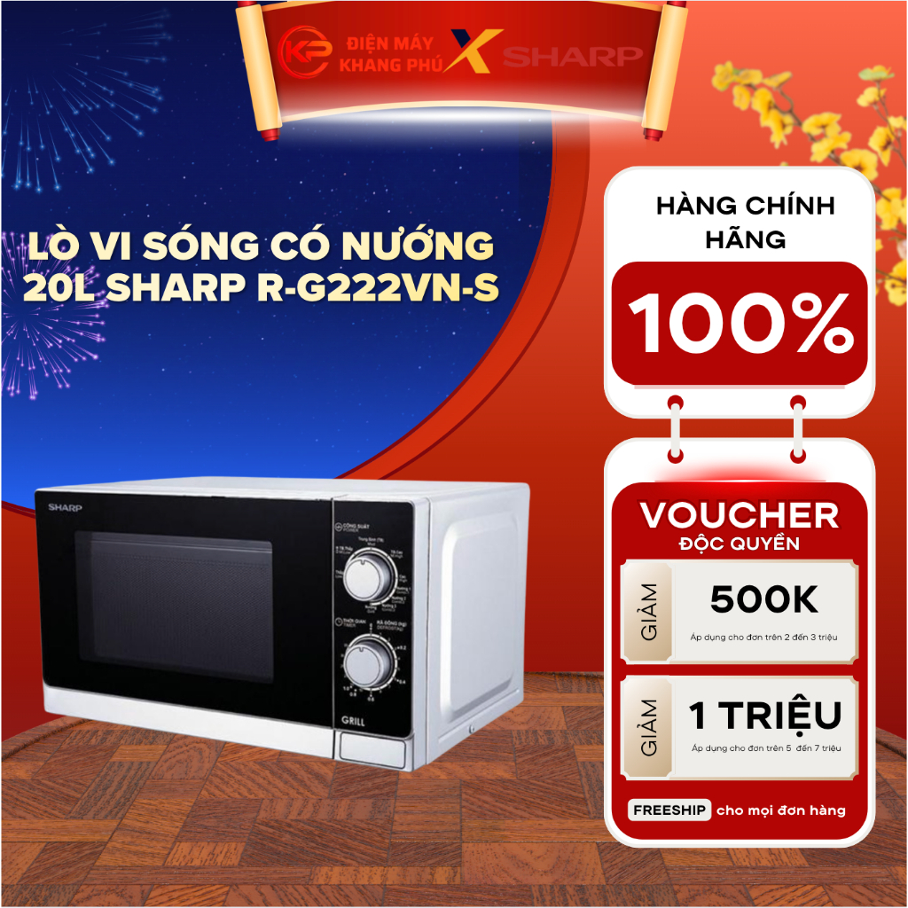 Lò vi sóng có nướng 20L Sharp R-G222VN-S