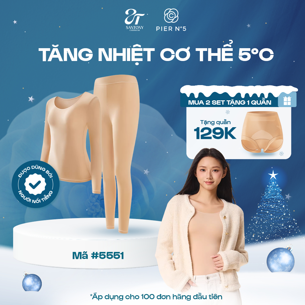 Bộ giữ nhiệt nữ độc quyền Pier No5 công nghệ khóa chiều nhiệt tăng nhiệt 5ºC hương hoa sơn trà 5551