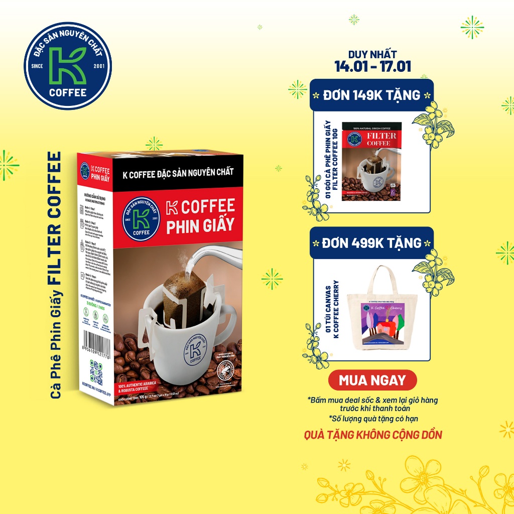Cà Phê Phin Giấy K Filter Coffee 105g - Thương hiệu K Coffee