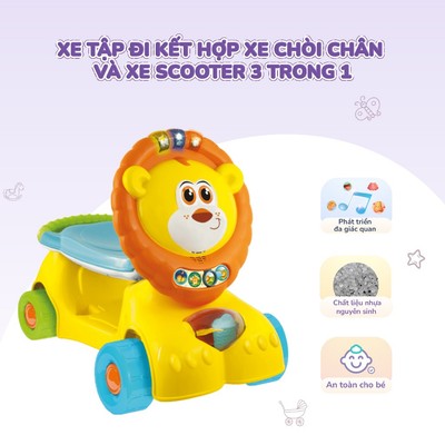 Xe tập đi kết hợp xe chòi chân và xe scooter 3 trong 1 hình sư tử có nhạc cho bé Winfun 0855
